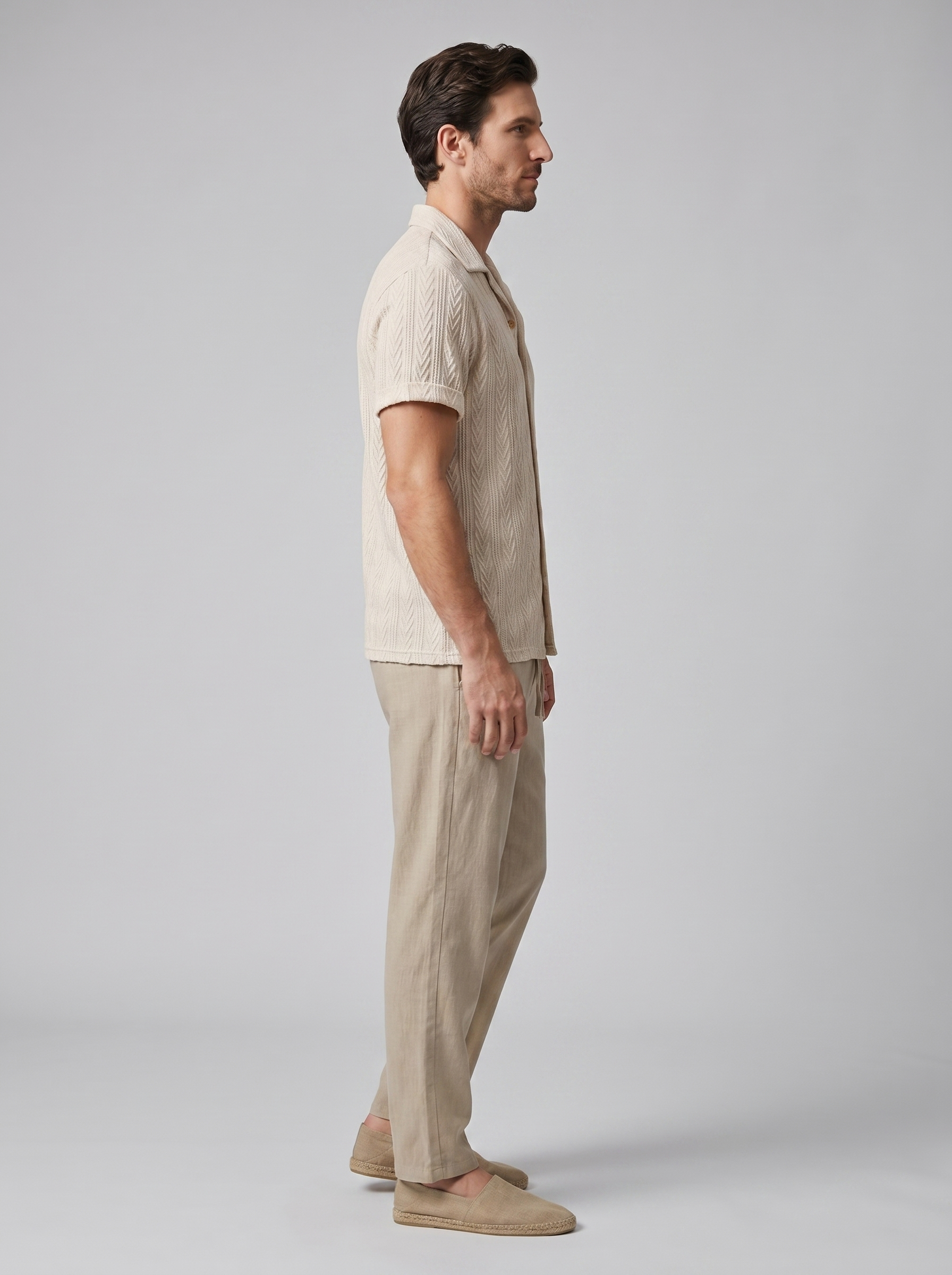 Open-Knit Shirt and Trousers Set for Men - Summer Casual