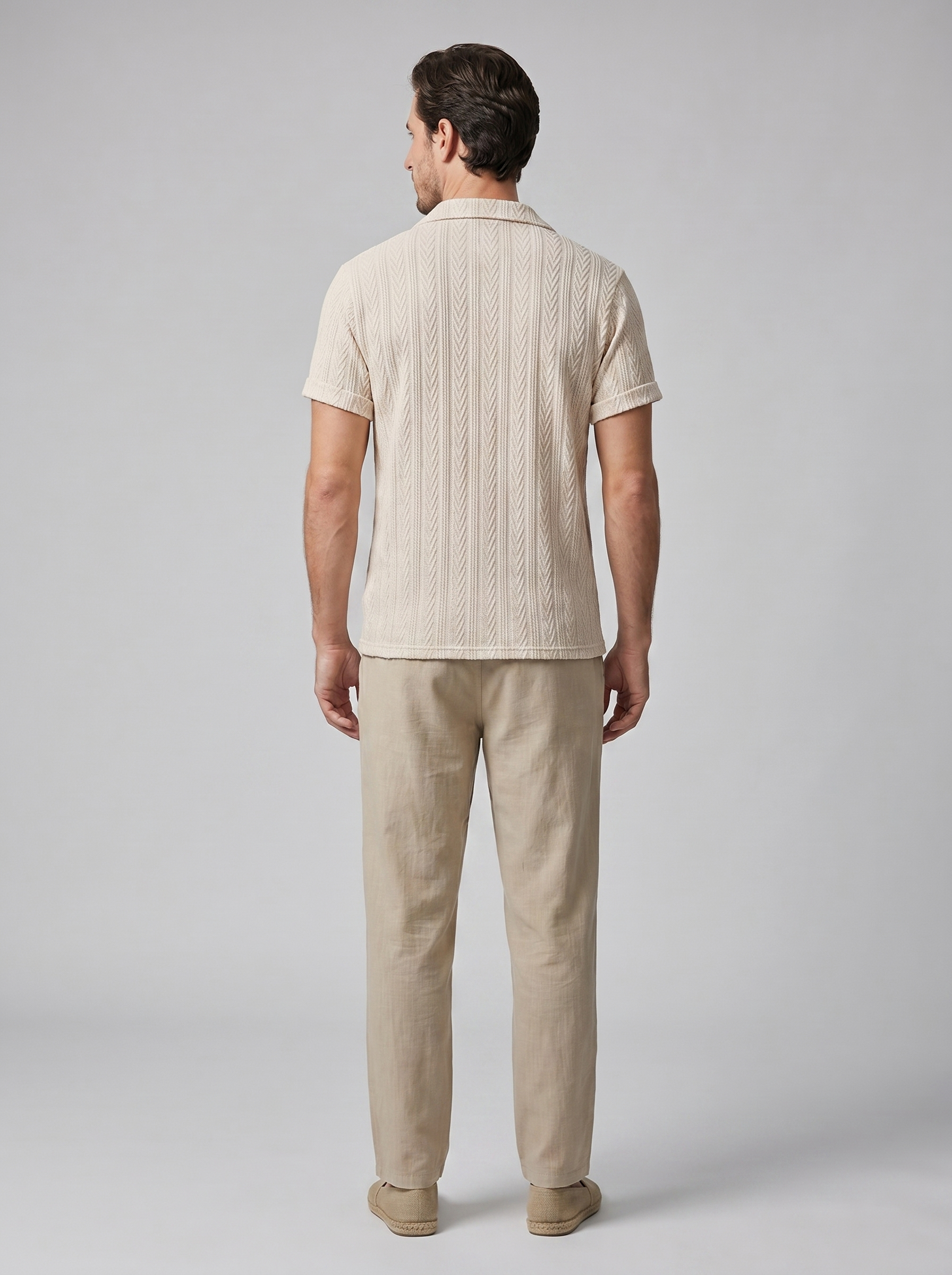 Open-Knit Shirt and Trousers Set for Men - Summer Casual