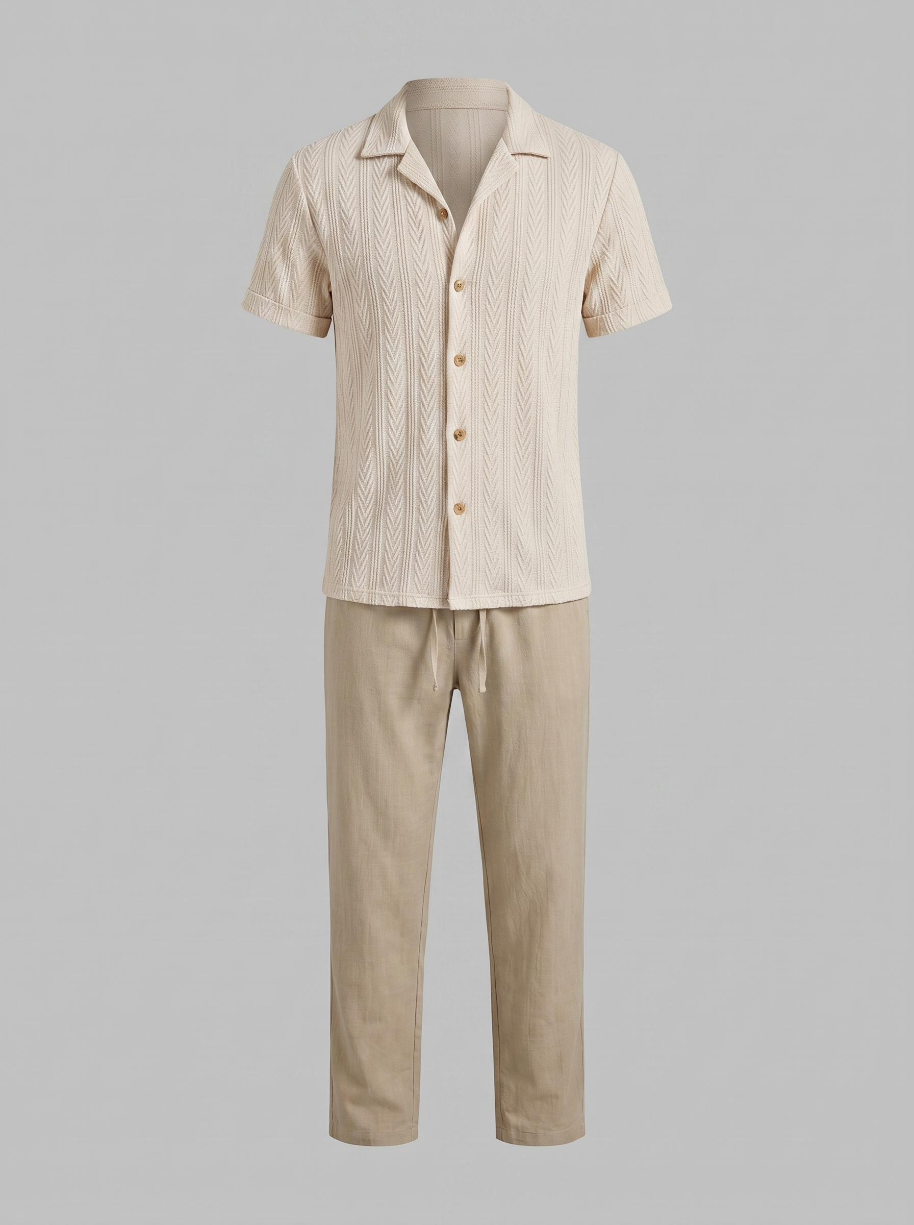 Open-Knit Shirt and Trousers Set for Men - Summer Casual