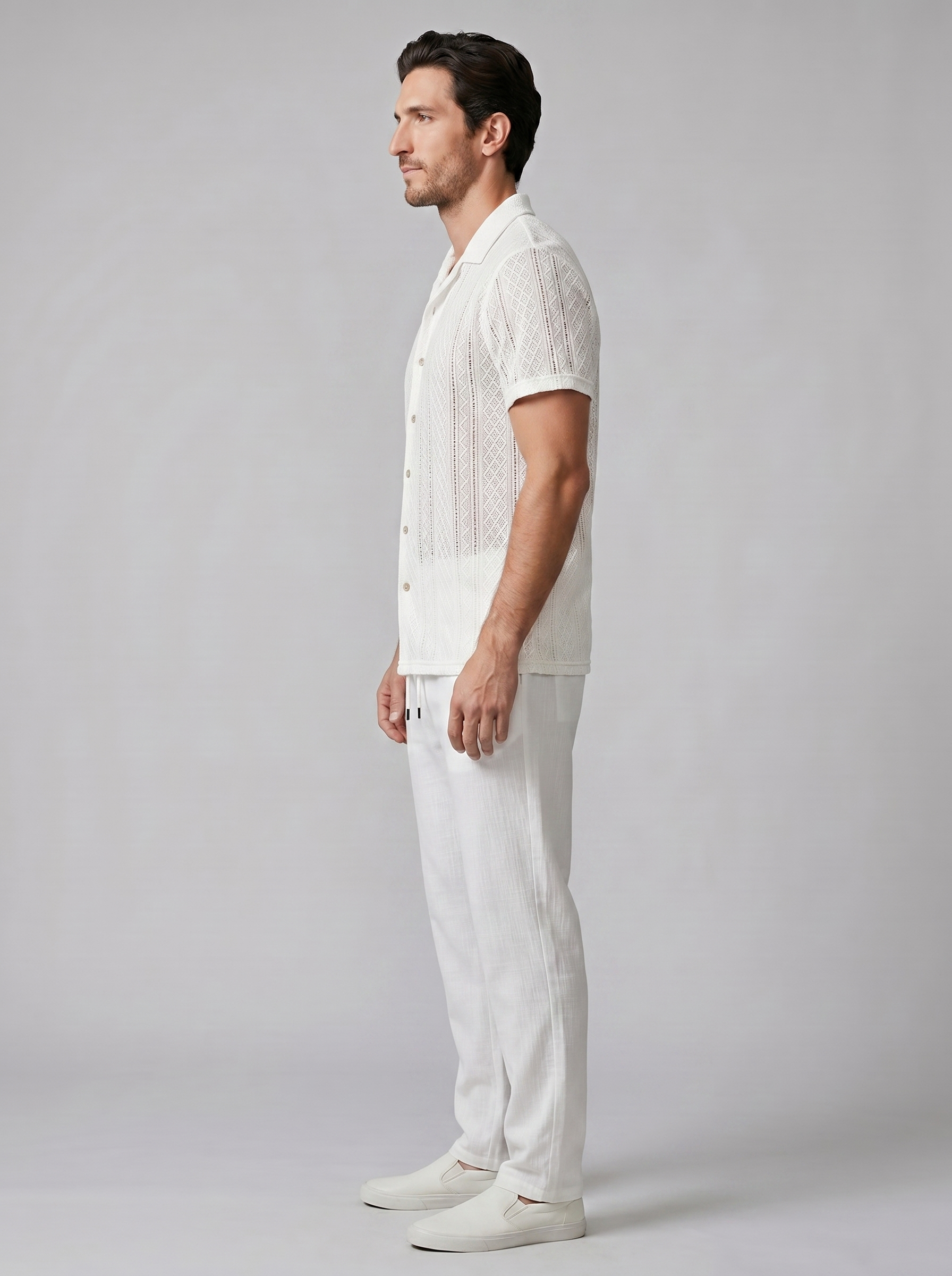 Open-Knit Shirt and Trousers Set for Men - Summer Casual