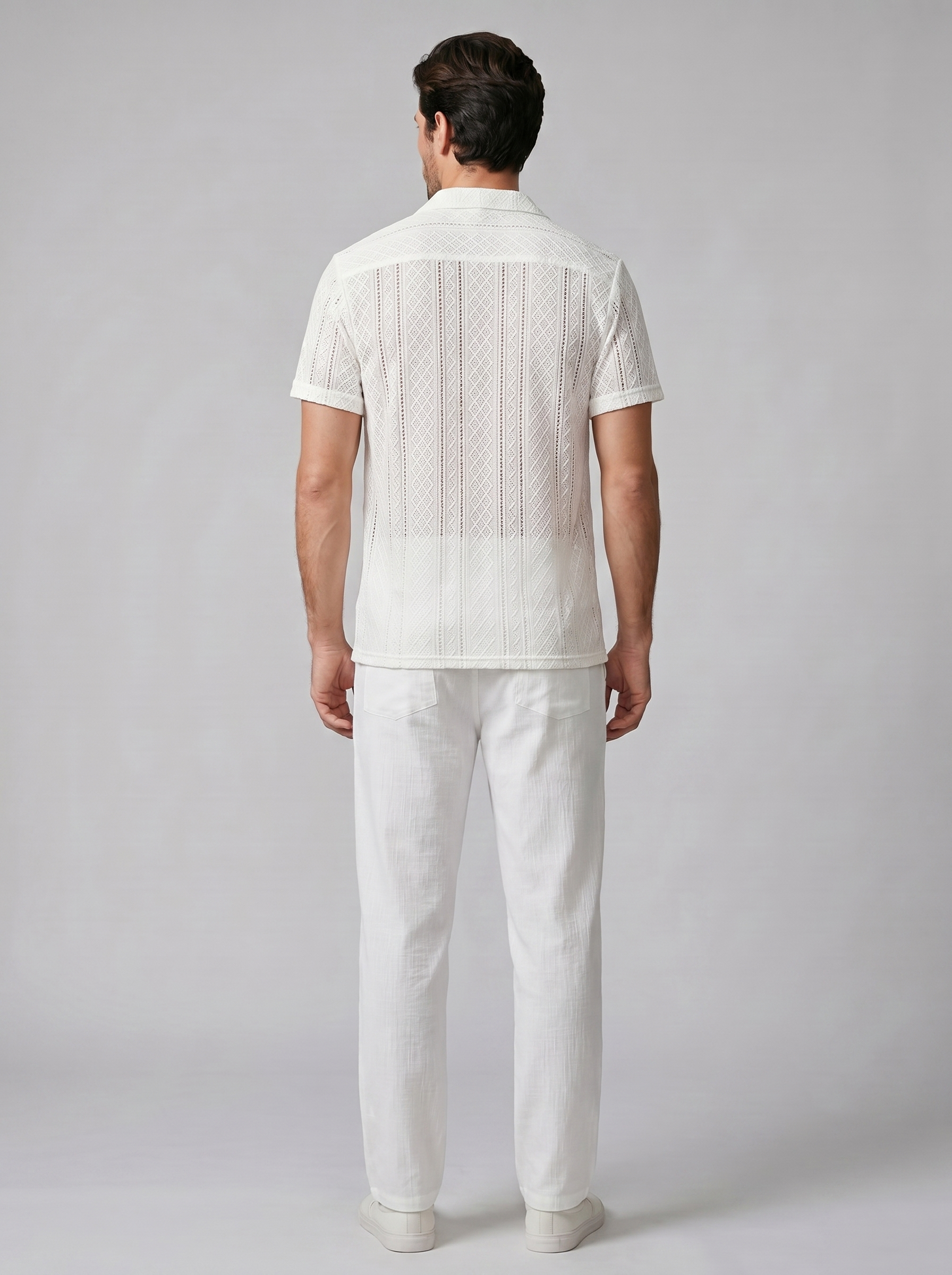 Open-Knit Shirt and Trousers Set for Men - Summer Casual