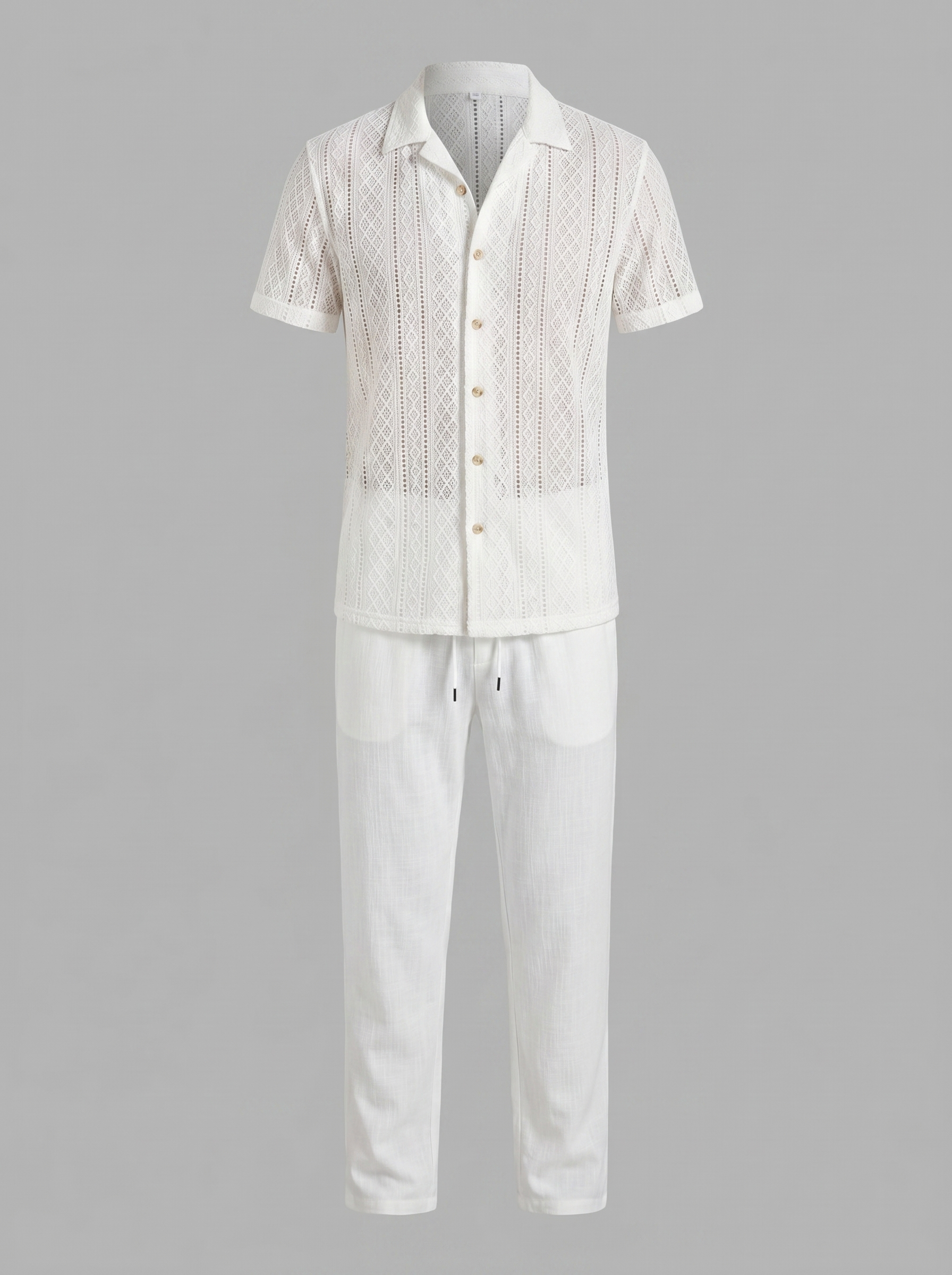 Open-Knit Shirt and Trousers Set for Men - Summer Casual