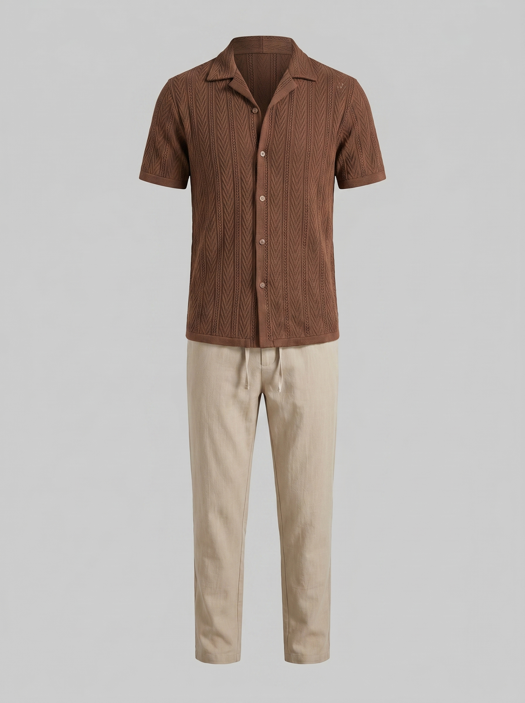 Open-Knit Shirt and Trousers Set for Men - Summer Casual