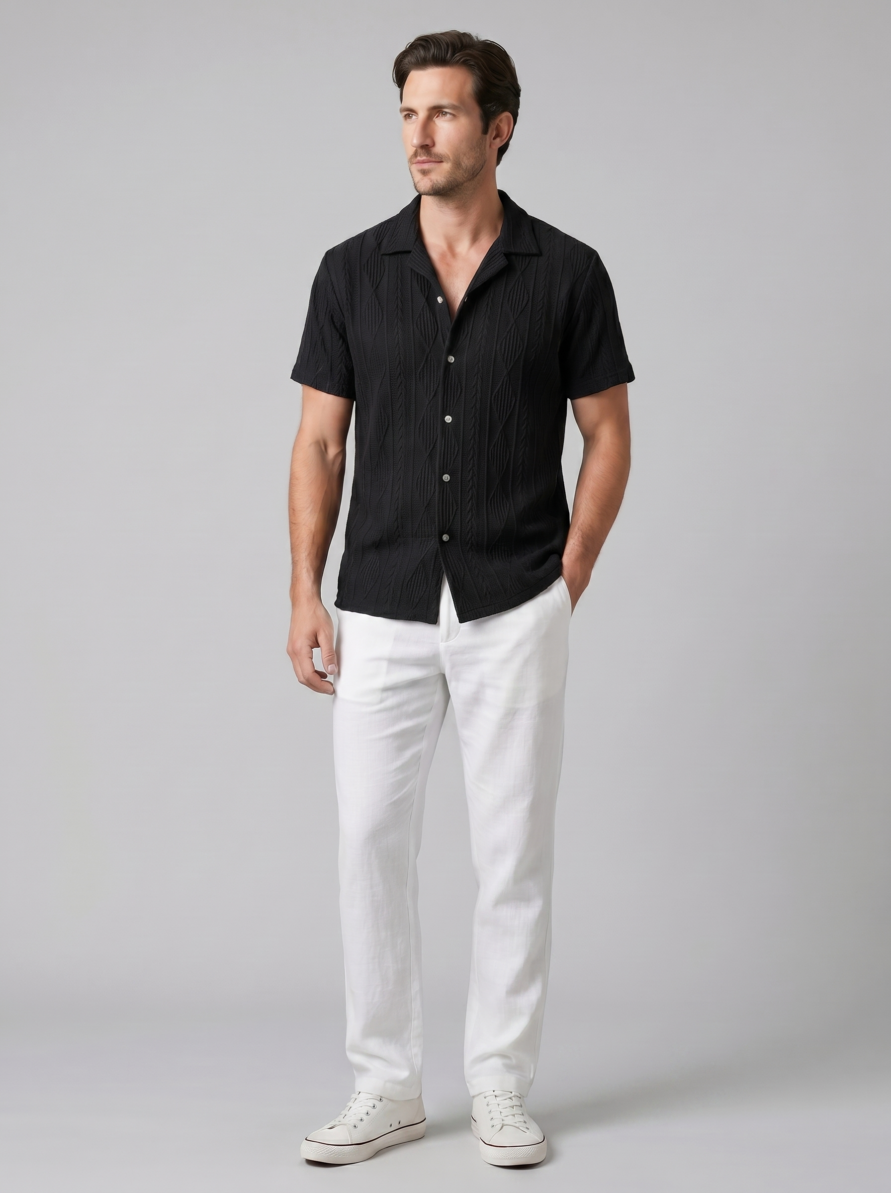 Open-Knit Shirt and Trousers Set for Men - Summer Casual