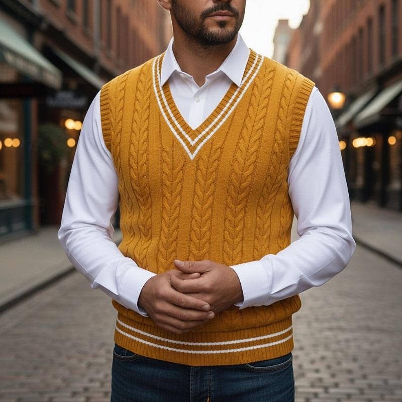 Percy | V-Neck Sweater Vest with Cable Knit Design