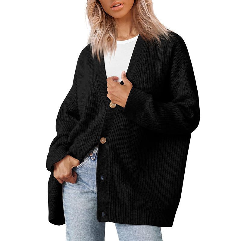 V-Neck Button-Up Oversized Cardigan for Women