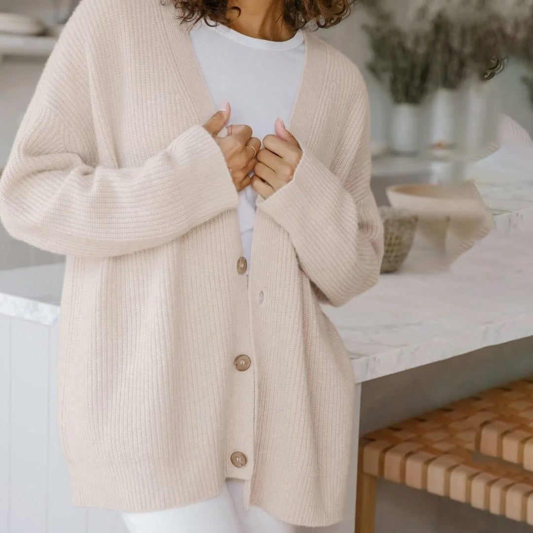 V-Neck Button-Up Oversized Cardigan for Women