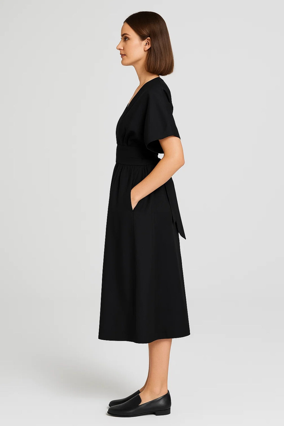 Wrap Midi Dress for Women Short Sleeves Casual