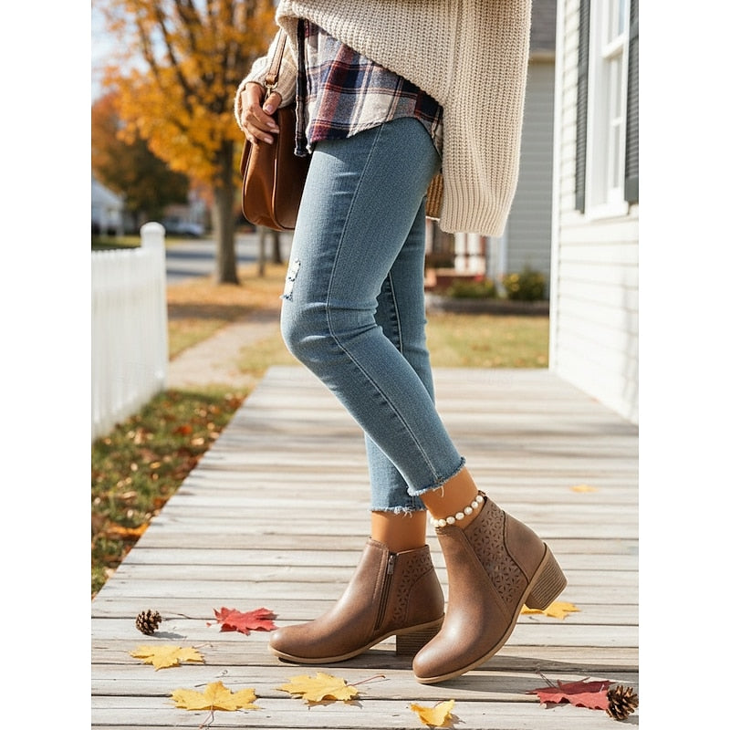 Adrienne | Ankle Boots with Cutout Design and Block Heels