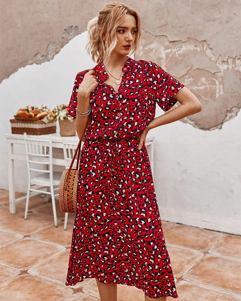 Nomi – Women’s Midi Dress with Adjustable Waist and Summer Print