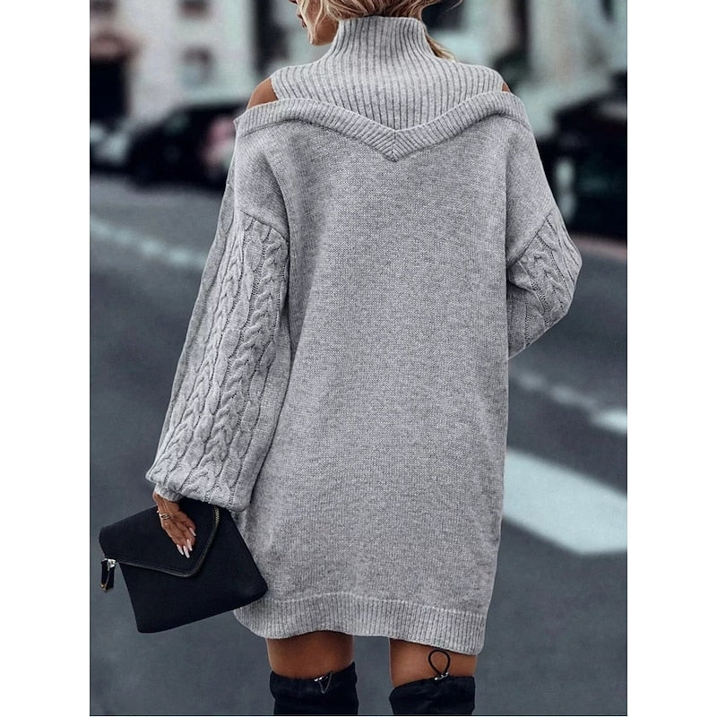 Everly | Turtleneck Sweater Dress with Cold Shoulder Design