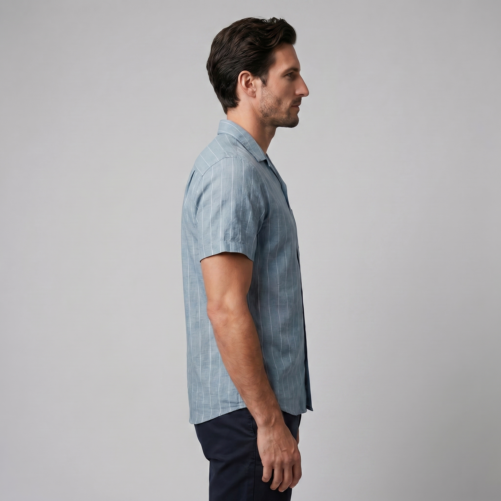Pinstripe Camp Shirt Men's Short Sleeves Casual Summer
