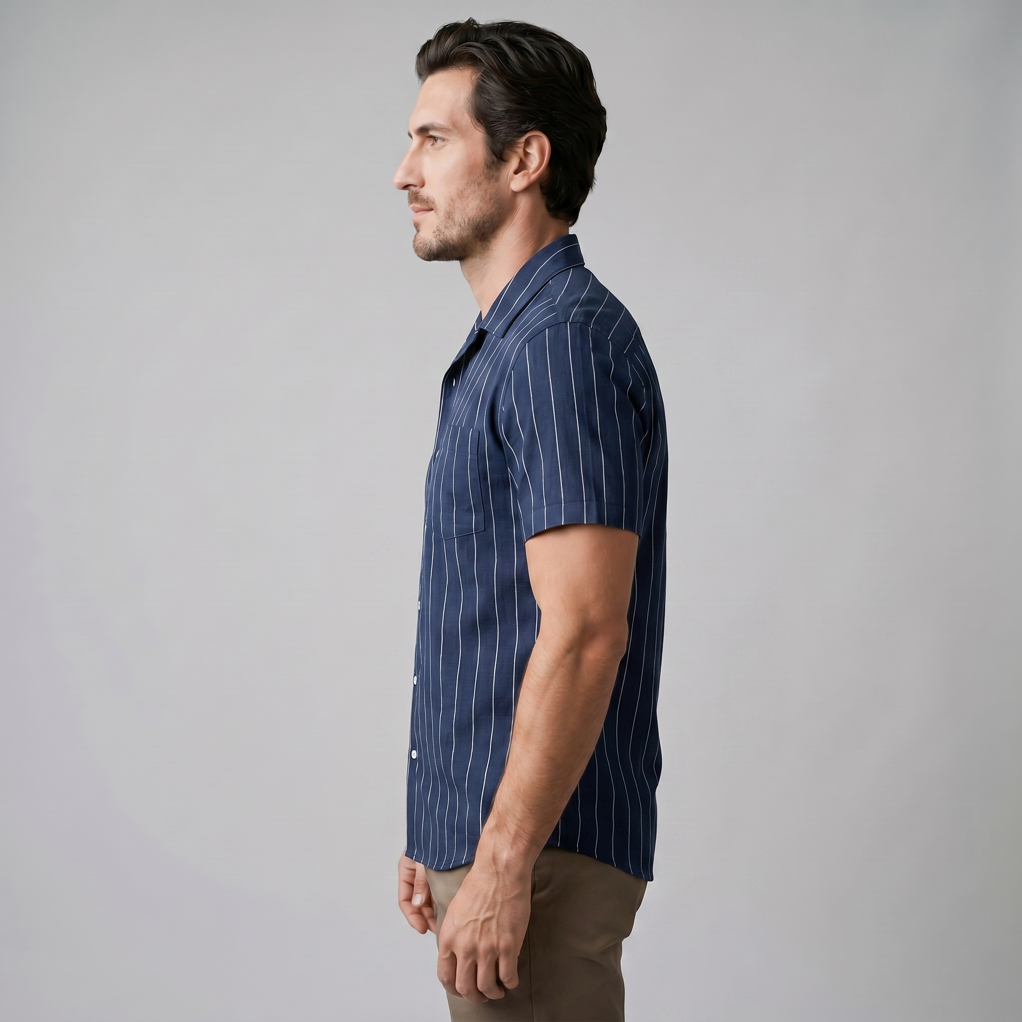Pinstripe Camp Shirt Men's Short Sleeves Casual Summer