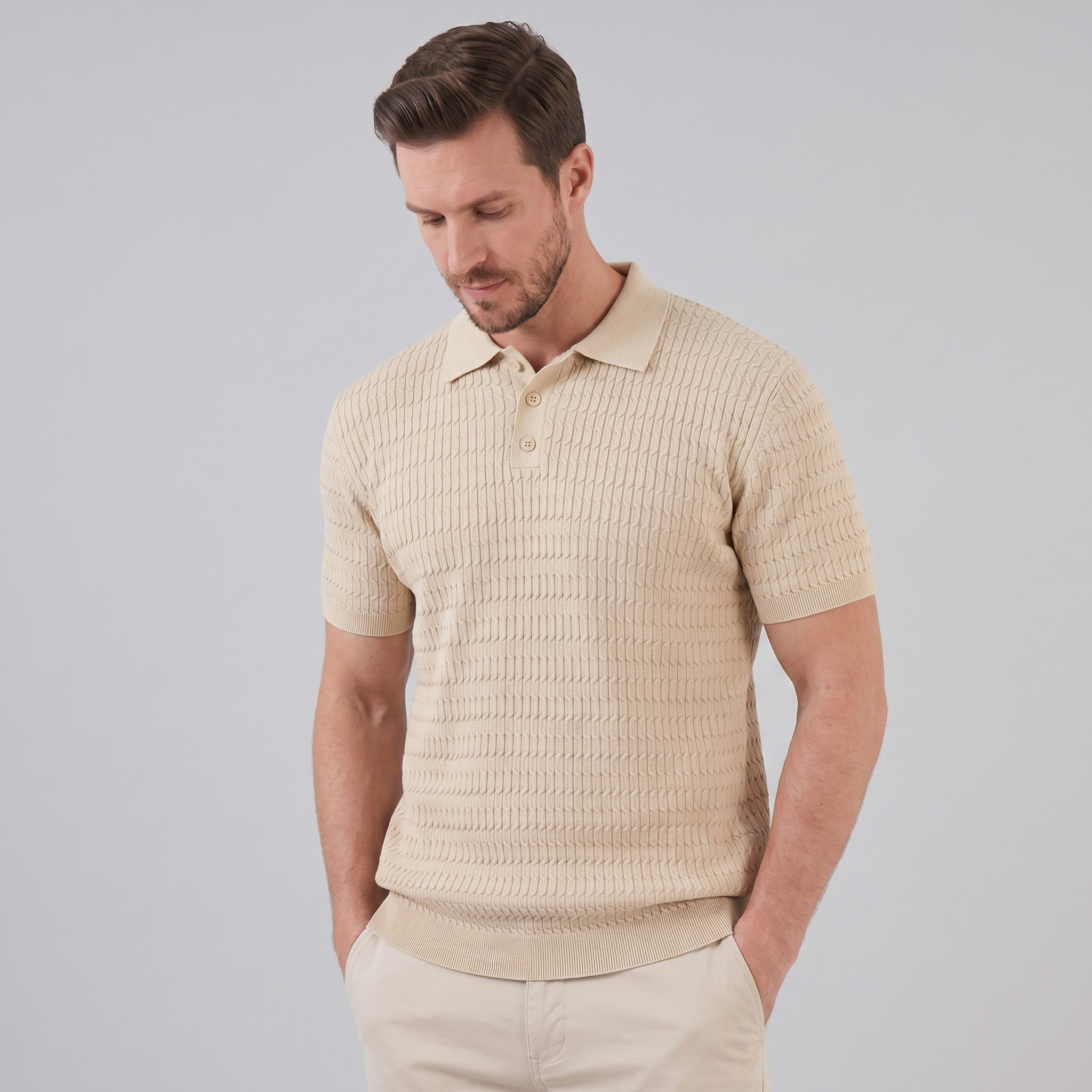 Men's Slim Fit Long Sleeve Smart Casual Polo