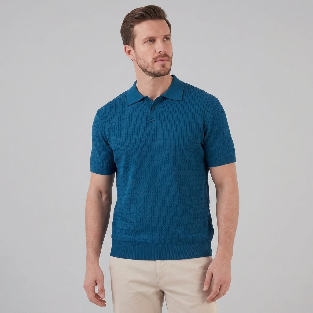 Men's Slim Fit Long Sleeve Smart Casual Polo