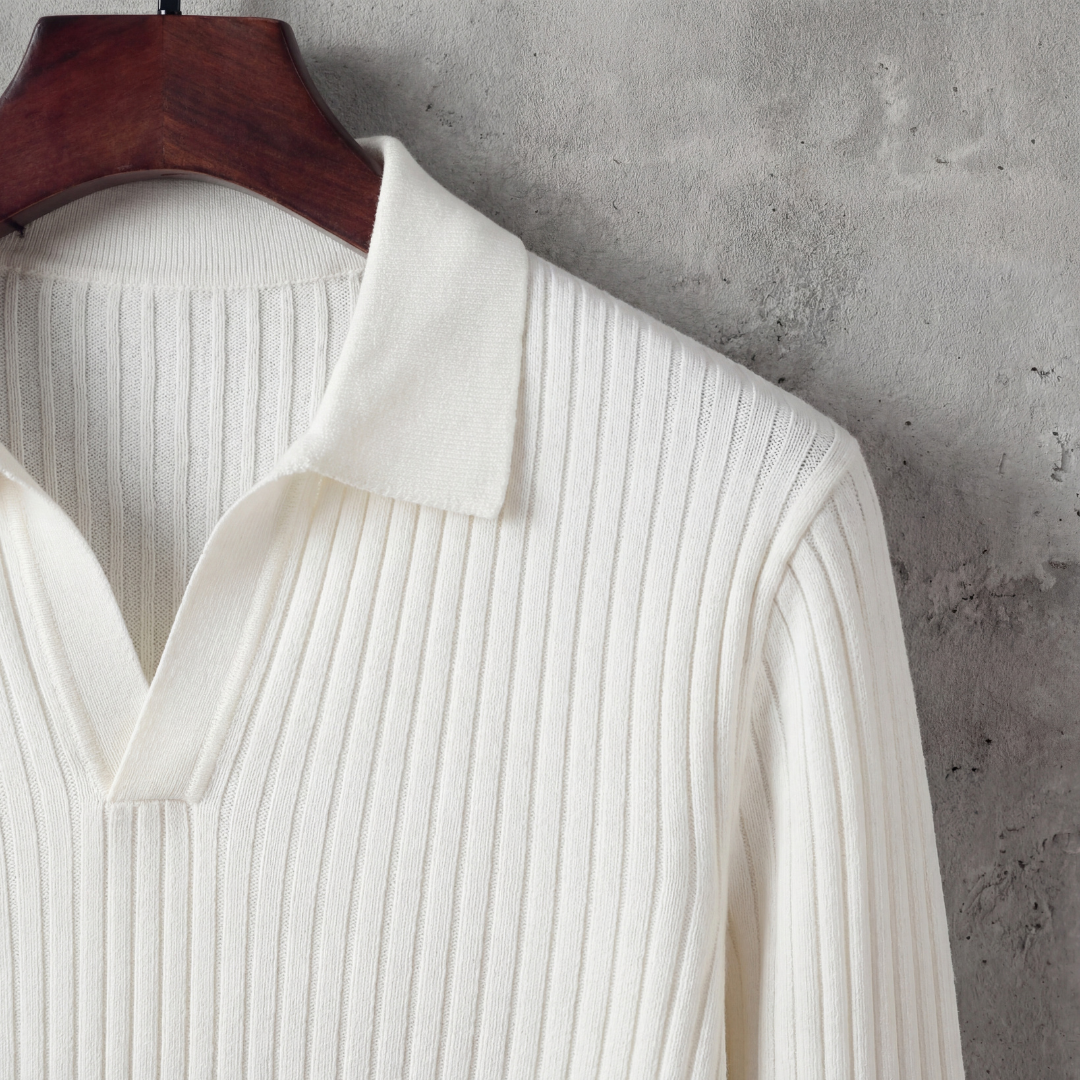Men's Long Sleeve V-Neck Casual Polo Shirt