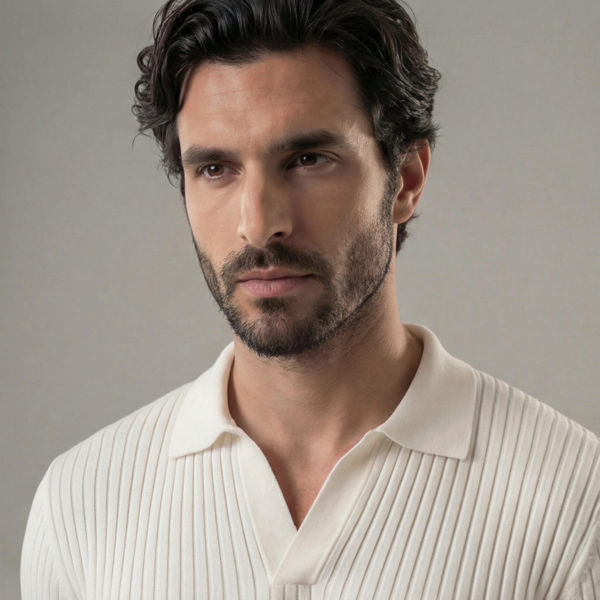 Men's Long Sleeve V-Neck Casual Polo Shirt