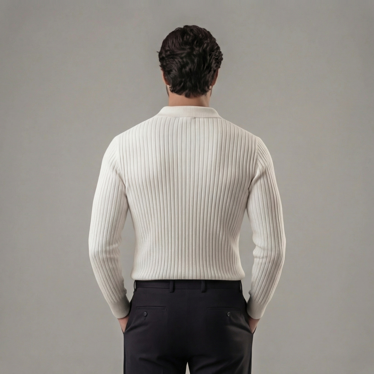 Men's Long Sleeve V-Neck Casual Polo Shirt