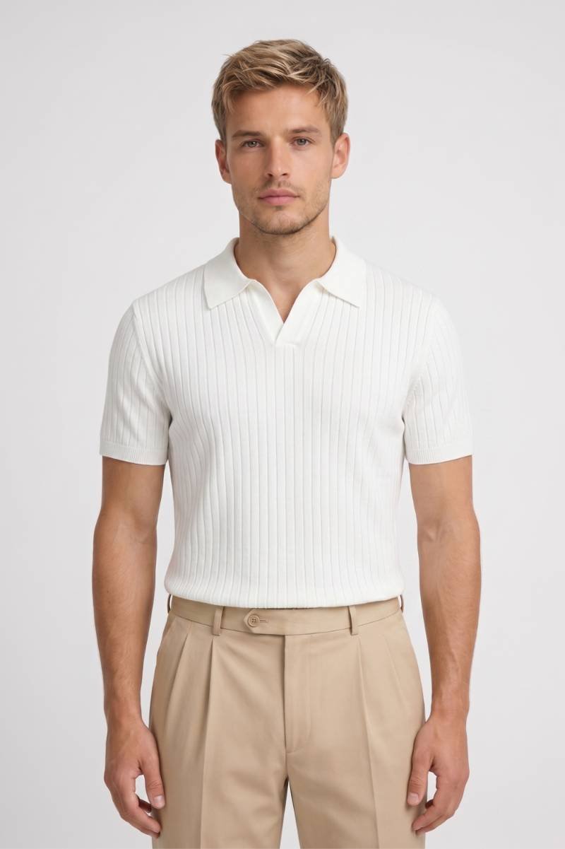 Men's Polo Shirt Regular Fit Ribbed Knit Short Sleeves