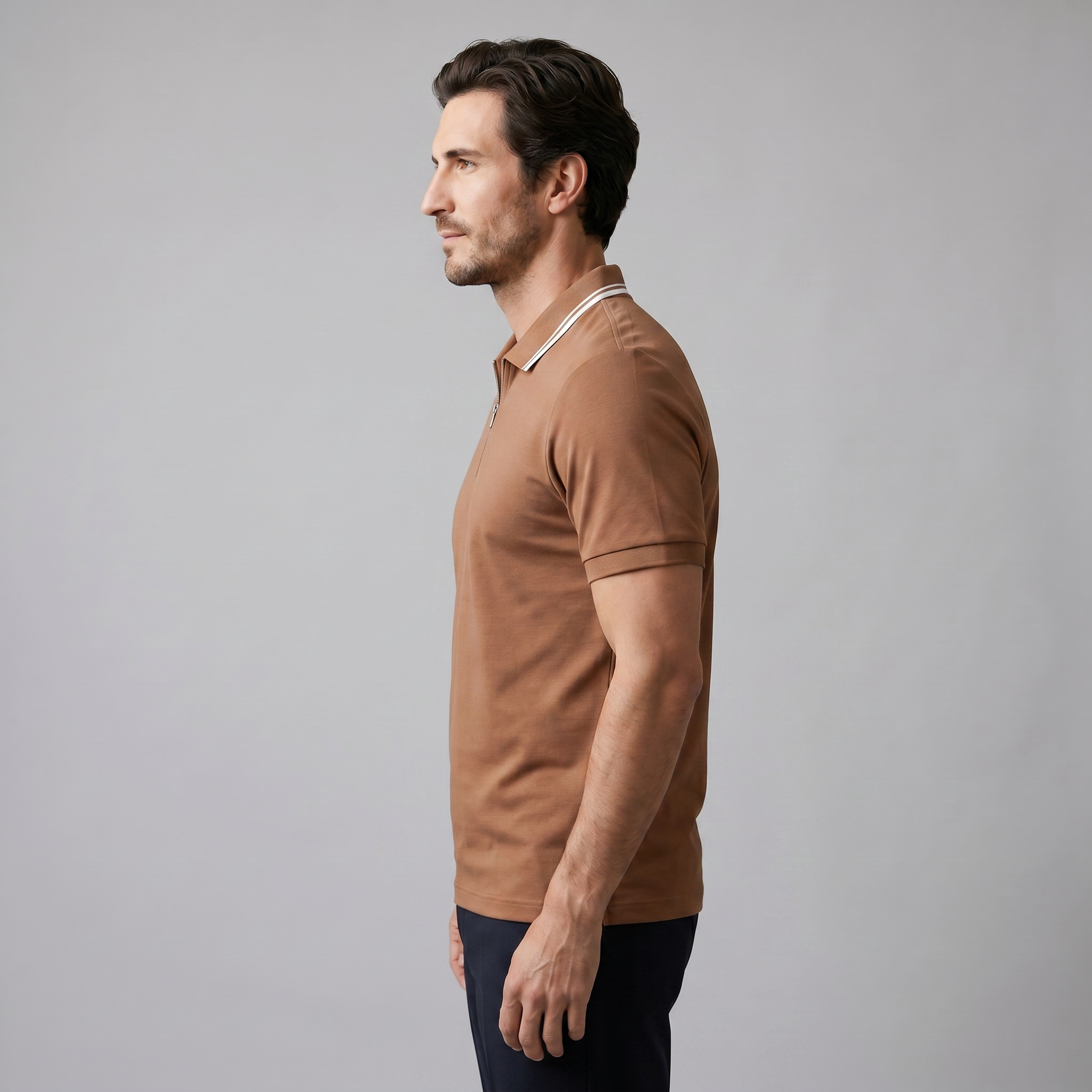 Men's Short Sleeve Polo Shirt with Zip Casual