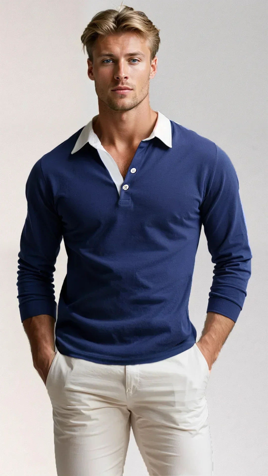 Men's Long Sleeve Slim Fit Casual Polo Shirt