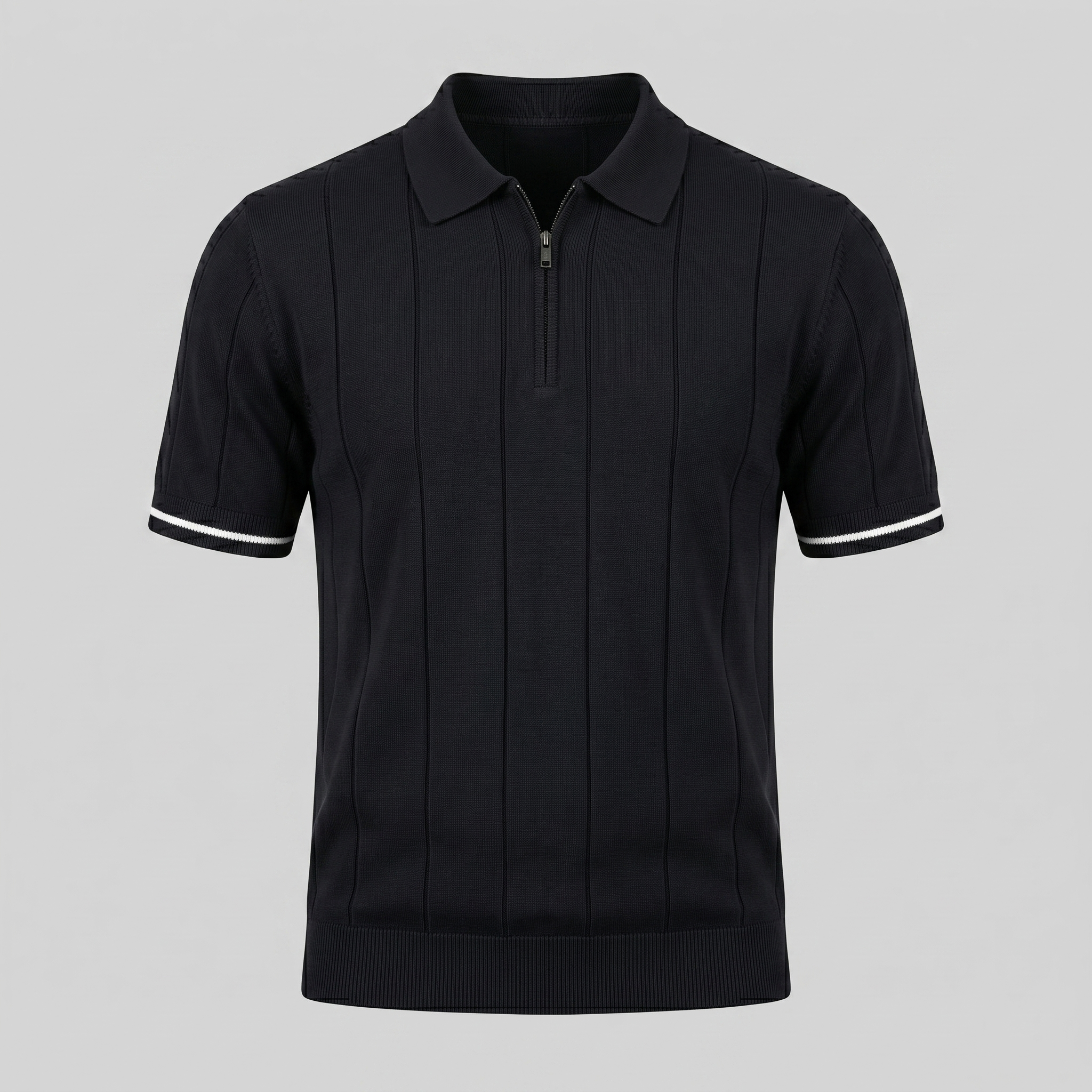 Men's Vertical Stripe Zip-Neck Polo