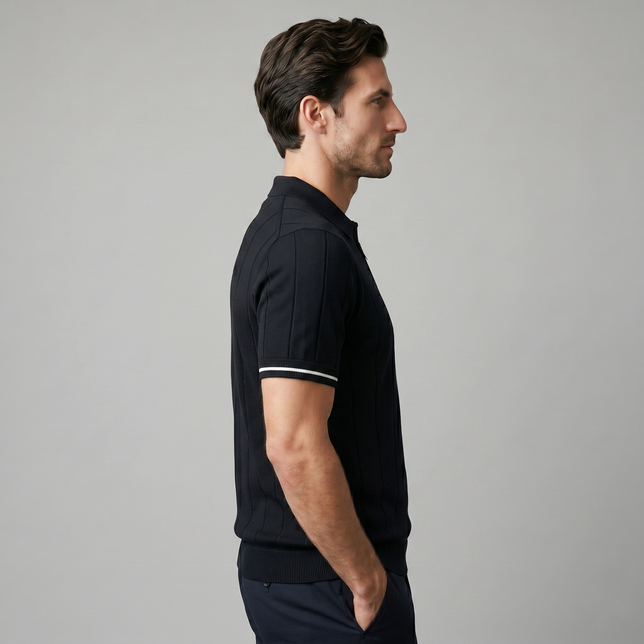 Men's Vertical Stripe Zip-Neck Polo