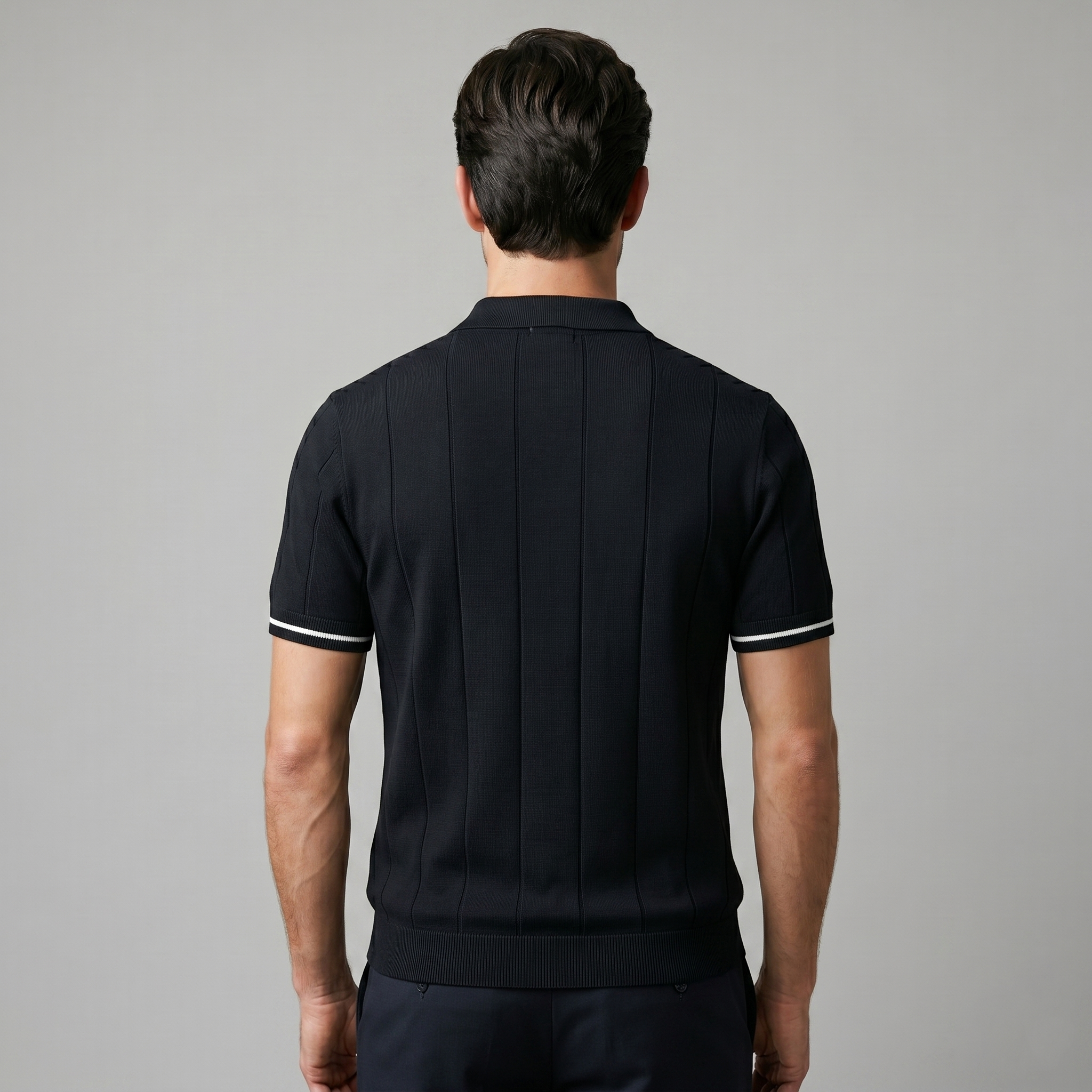 Men's Vertical Stripe Zip-Neck Polo