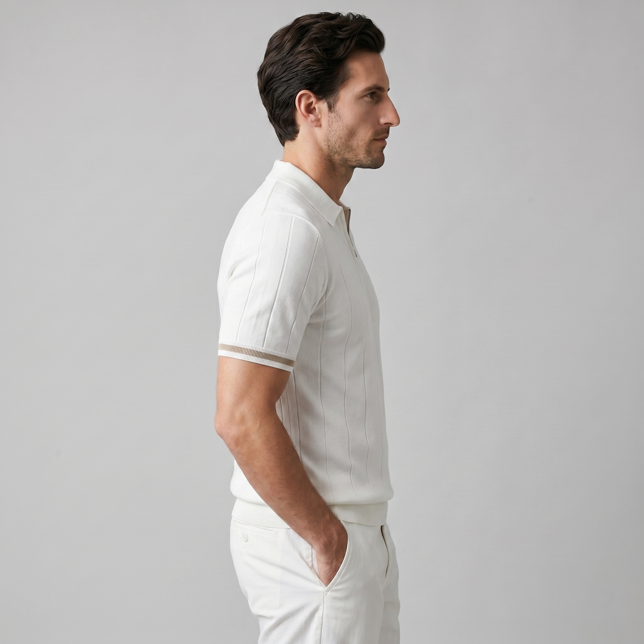 Men's Vertical Stripe Zip-Neck Polo