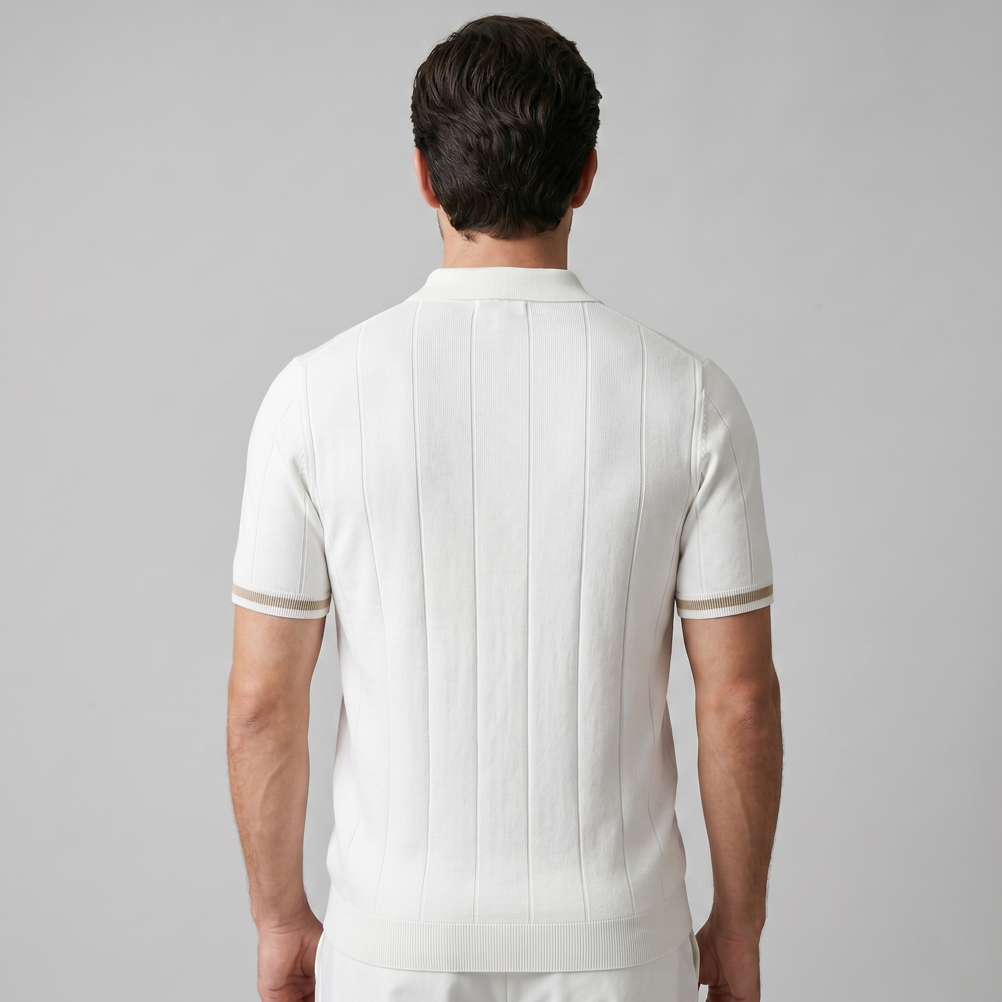 Men's Vertical Stripe Zip-Neck Polo