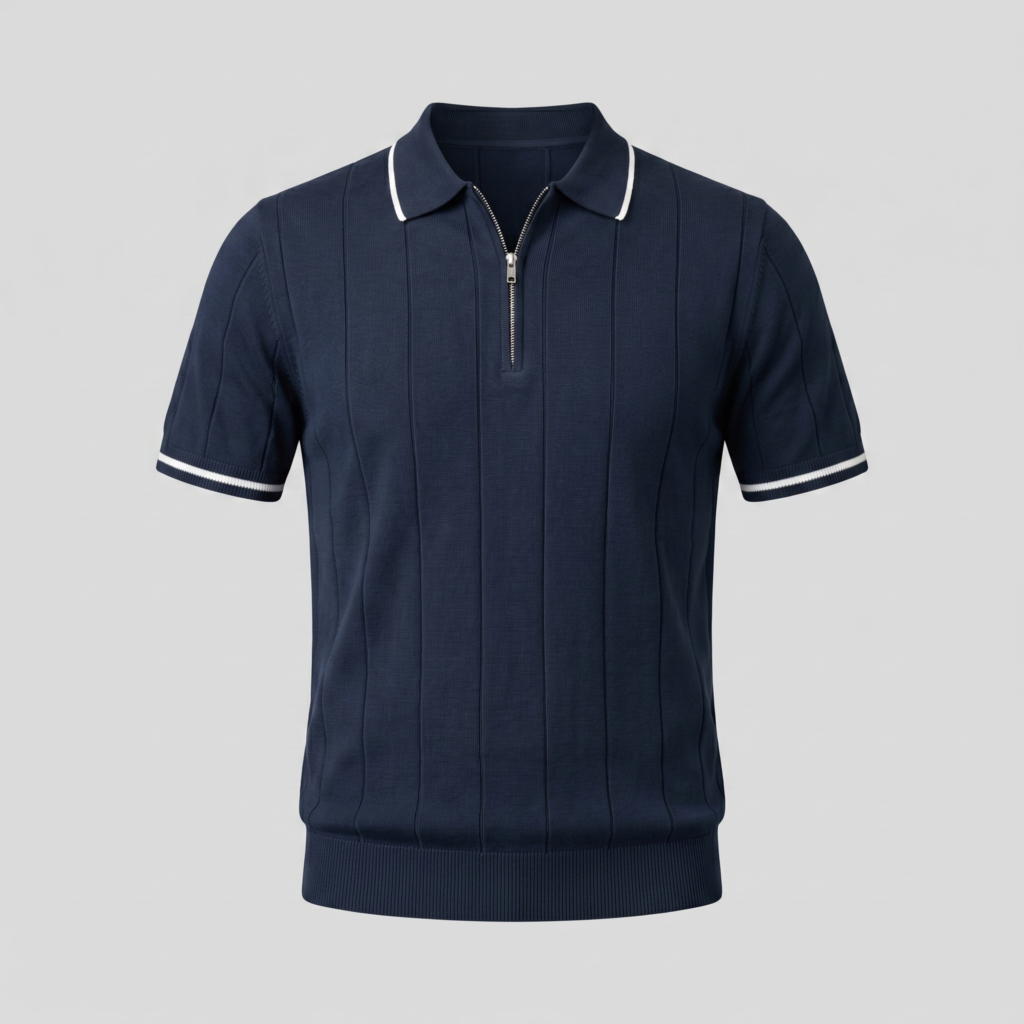 Men's Vertical Stripe Zip-Neck Polo
