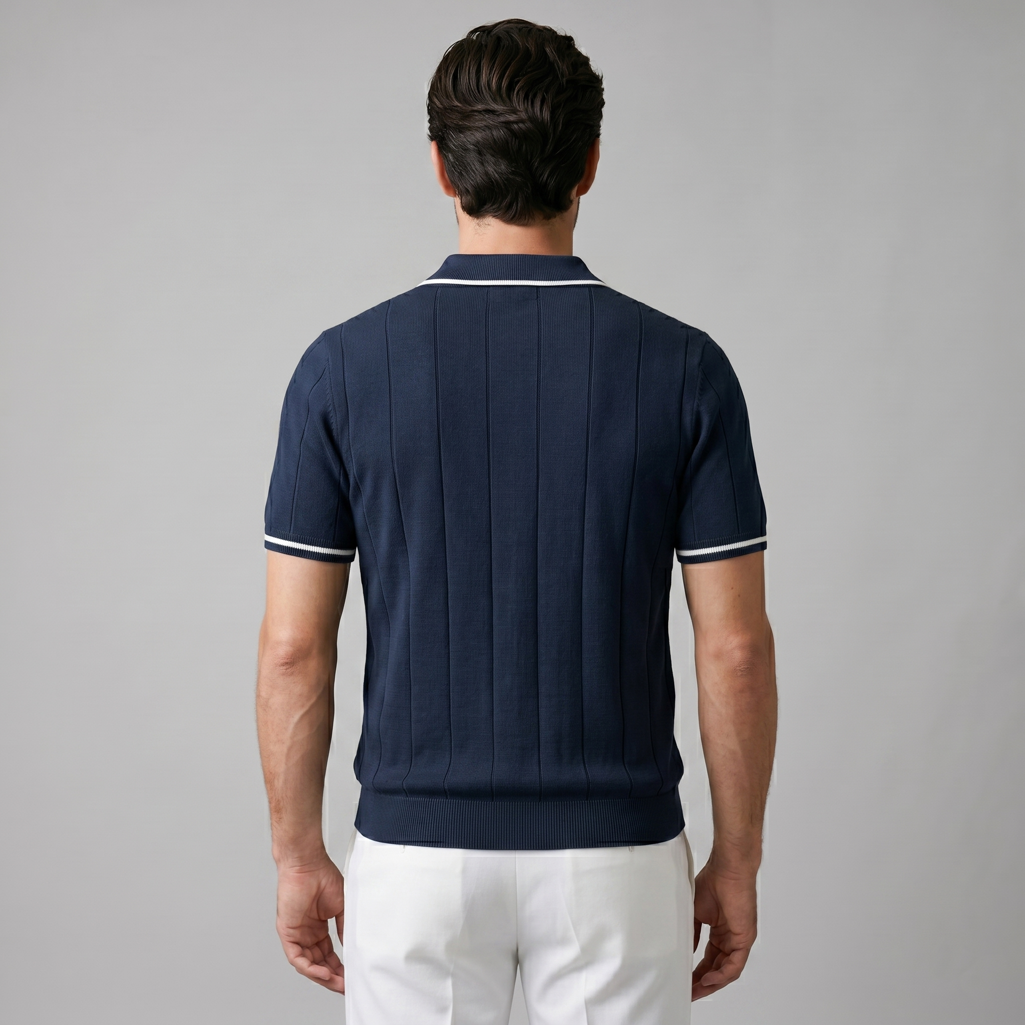 Men's Vertical Stripe Zip-Neck Polo