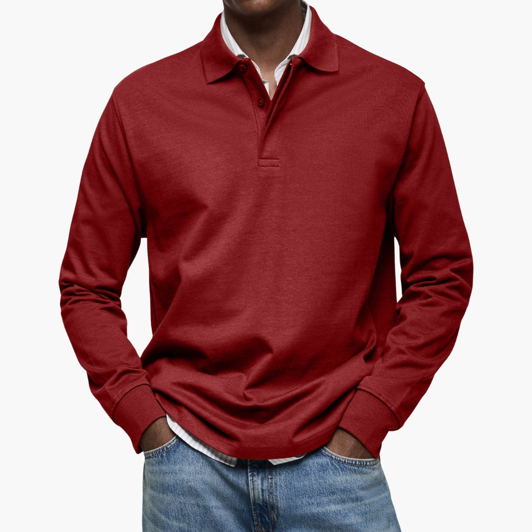 Men's Long Sleeve Polo Shirt with Cotton Blend