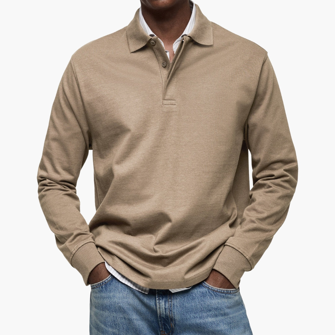 Men's Long Sleeve Polo Shirt with Cotton Blend