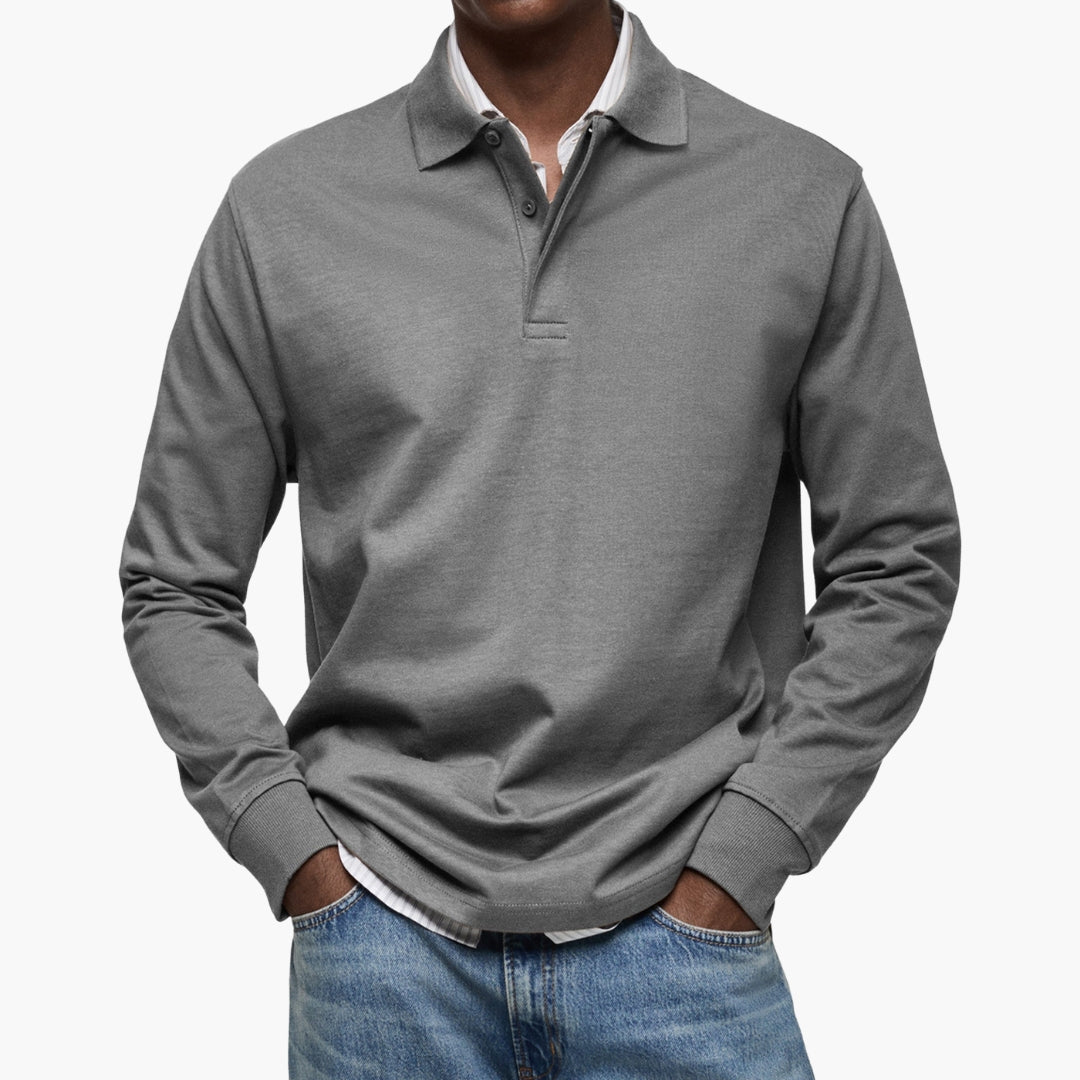 Men's Long Sleeve Polo Shirt with Cotton Blend
