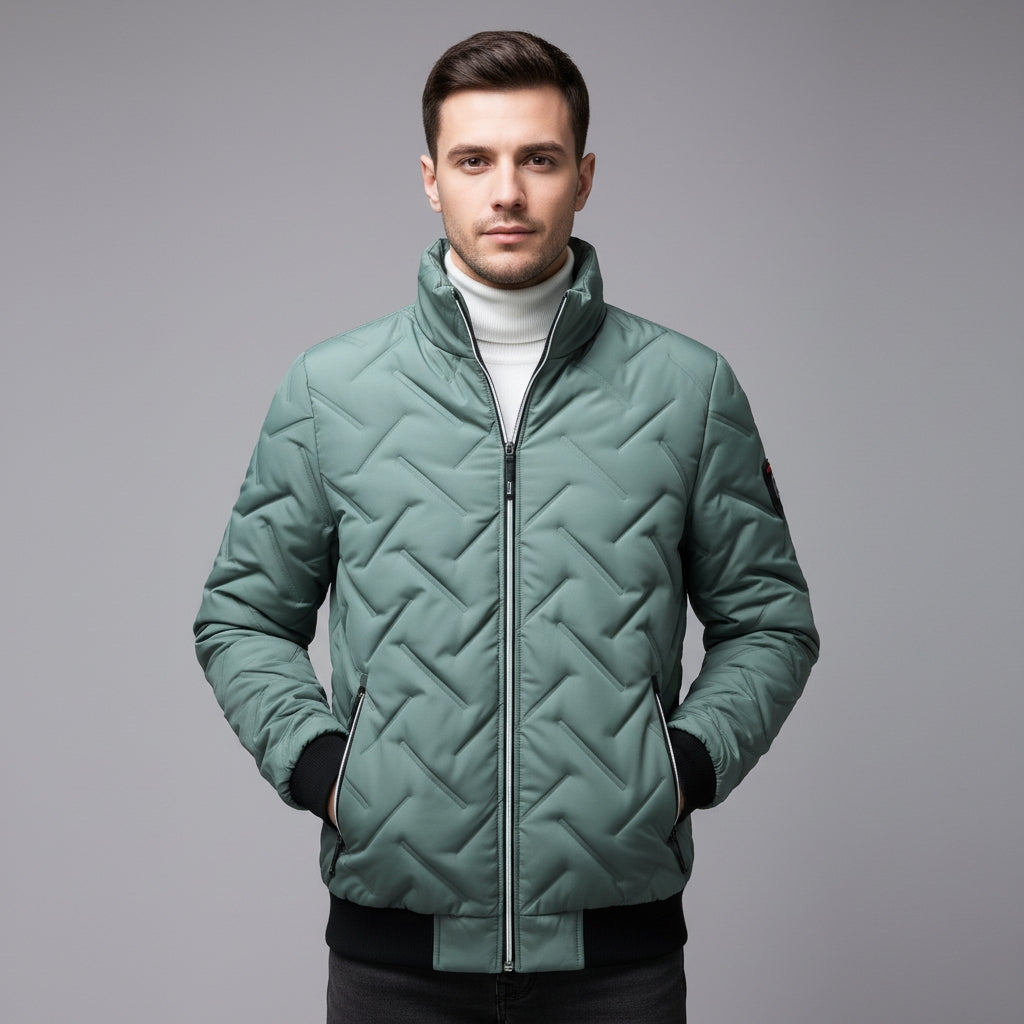 Puffer Jacket for Men with Geometric Design and Lightweight Filling