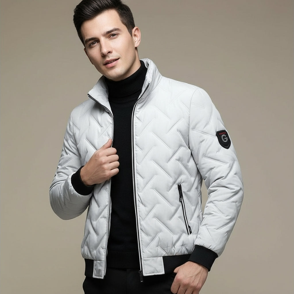 Puffer Jacket for Men with Geometric Design and Lightweight Filling