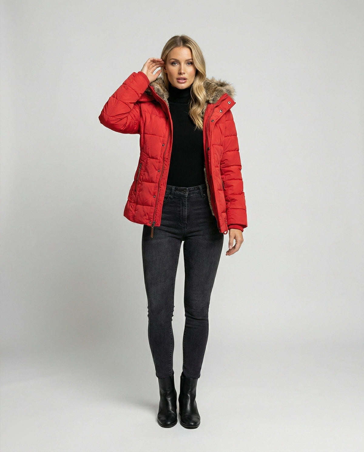 Women's Hooded Puffer Jacket with Fleece Lining for Winter