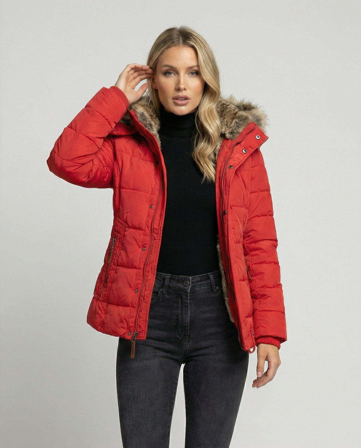 Women's Hooded Puffer Jacket with Fleece Lining for Winter
