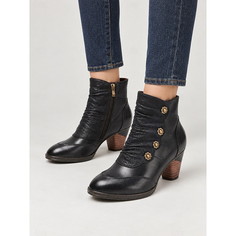 Maisie | Ruched Ankle Boots with Button Detail and Heels