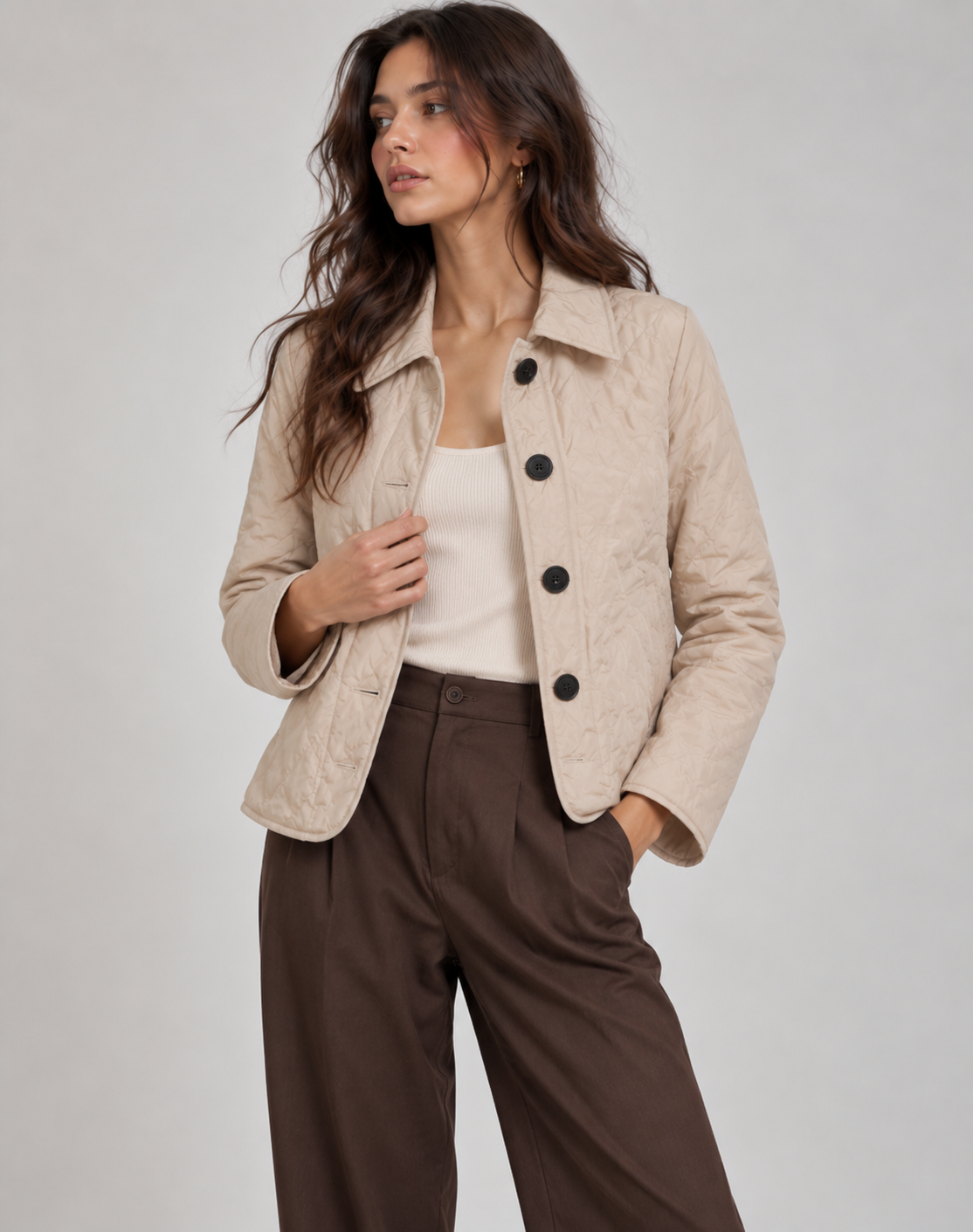 Ladies' Mid-Season Jacket Regular Fit Quilted with Collar and Buttons
