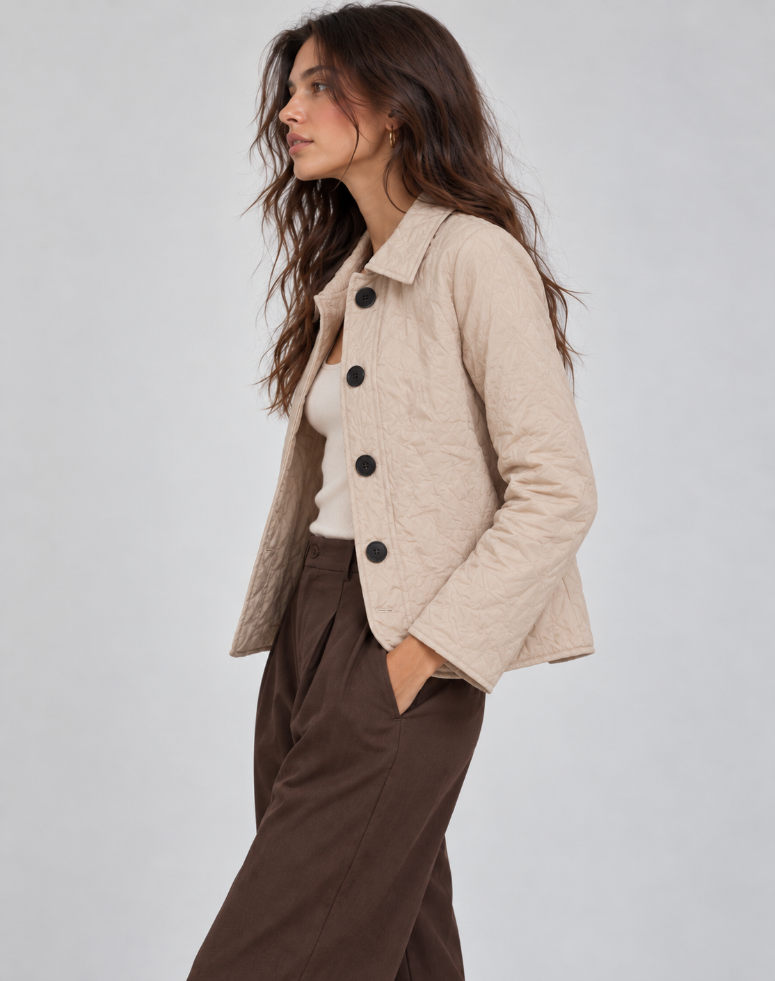 Ladies' Mid-Season Jacket Regular Fit Quilted with Collar and Buttons