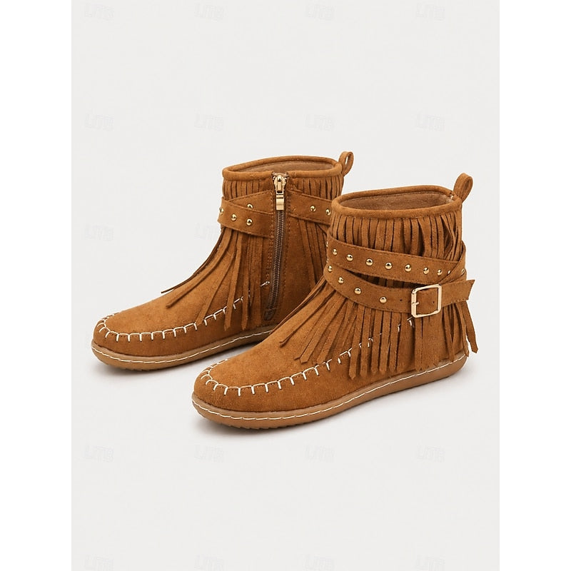 Maren | Fringe-Trimmed Western Ankle Boots