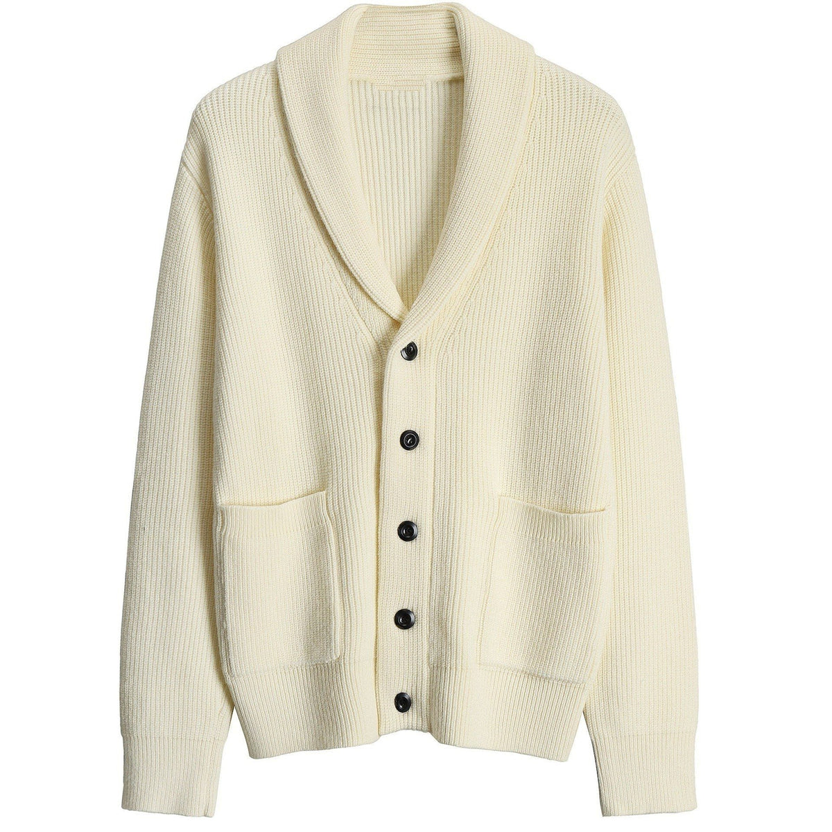 Ribbed Cardigan for Men with Lapel Collar