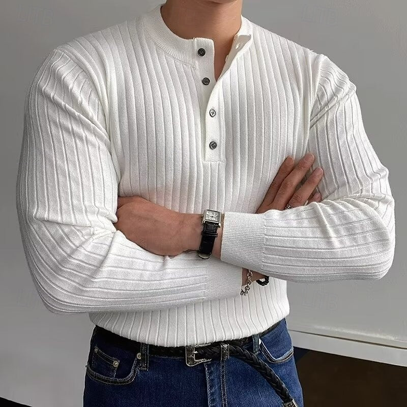 Declan | Textured Ribbed Henley Sweater