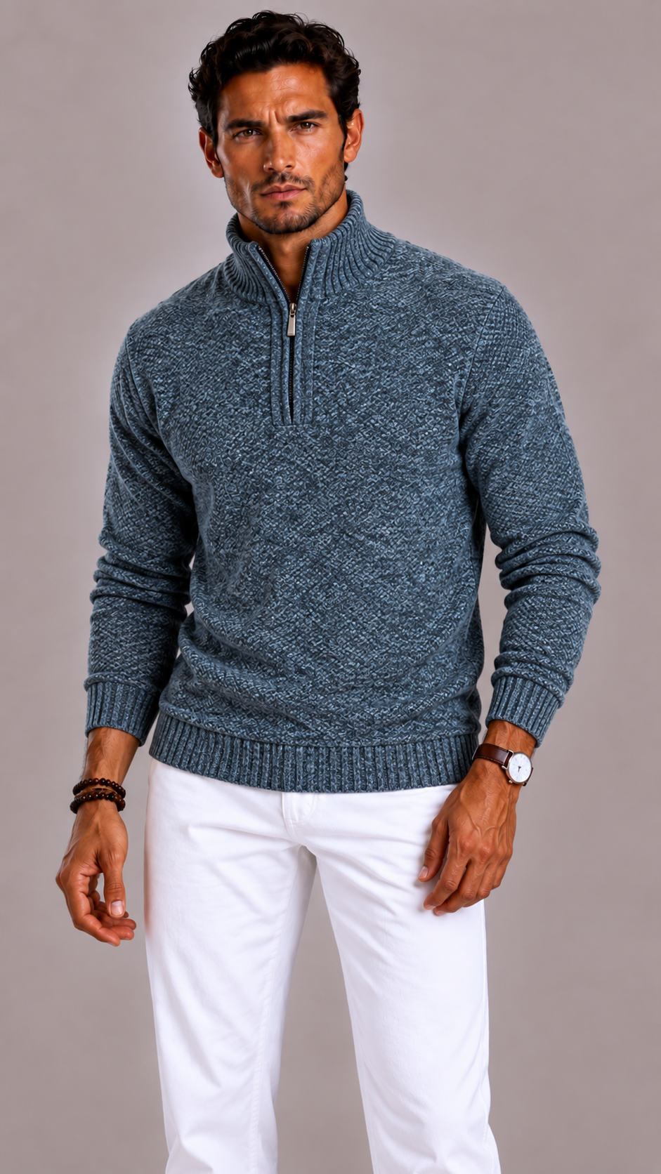 Men's Heavy Fleece Jumper with Regular Fit and Round Neck
