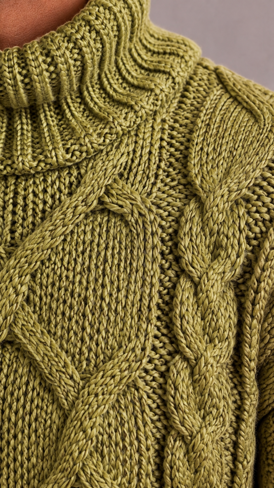 Men's Cable Knit Turtleneck Jumper with Long Sleeves and Ribbed Finish