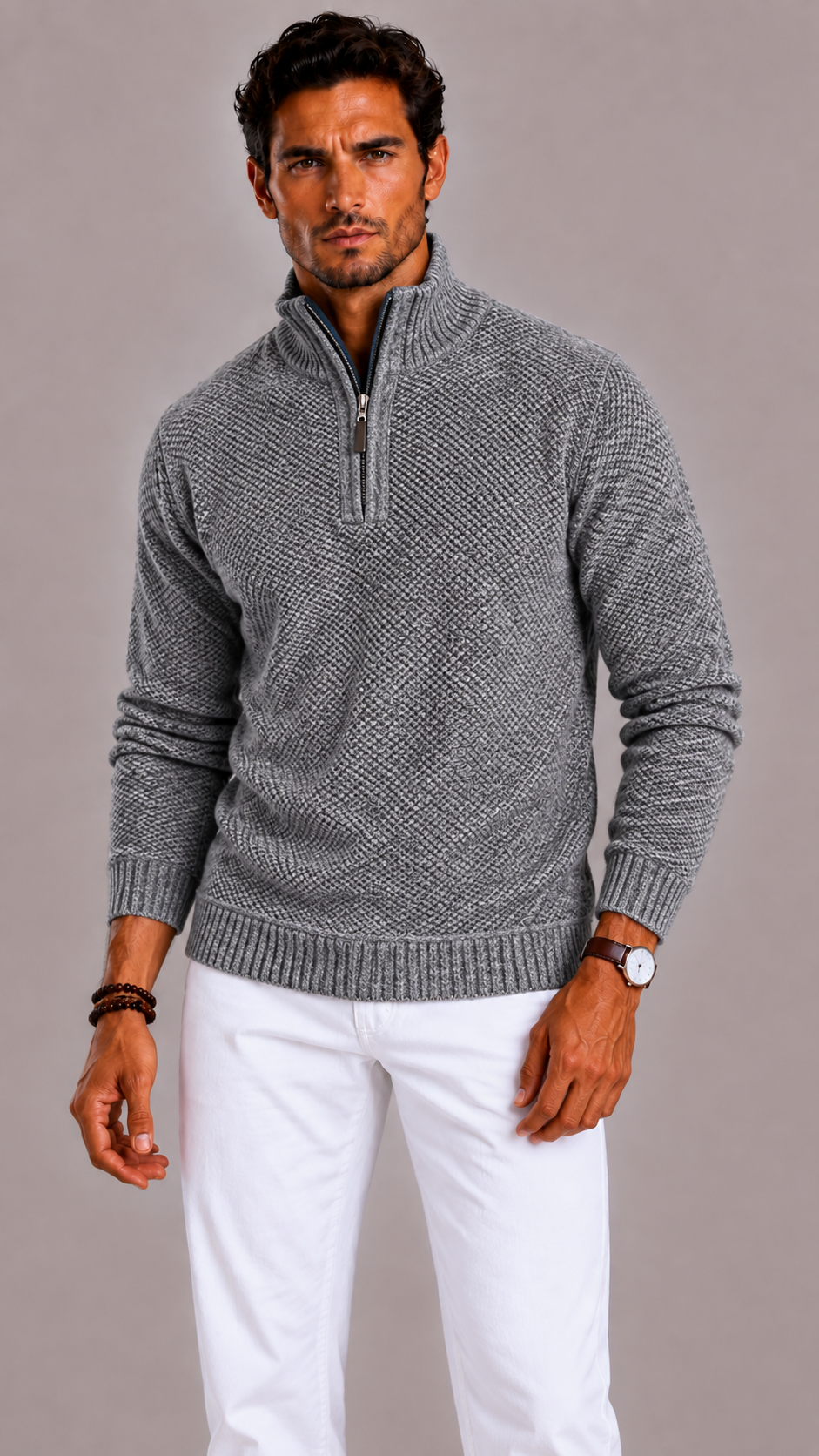 Men's Heavy Fleece Jumper with Regular Fit and Round Neck