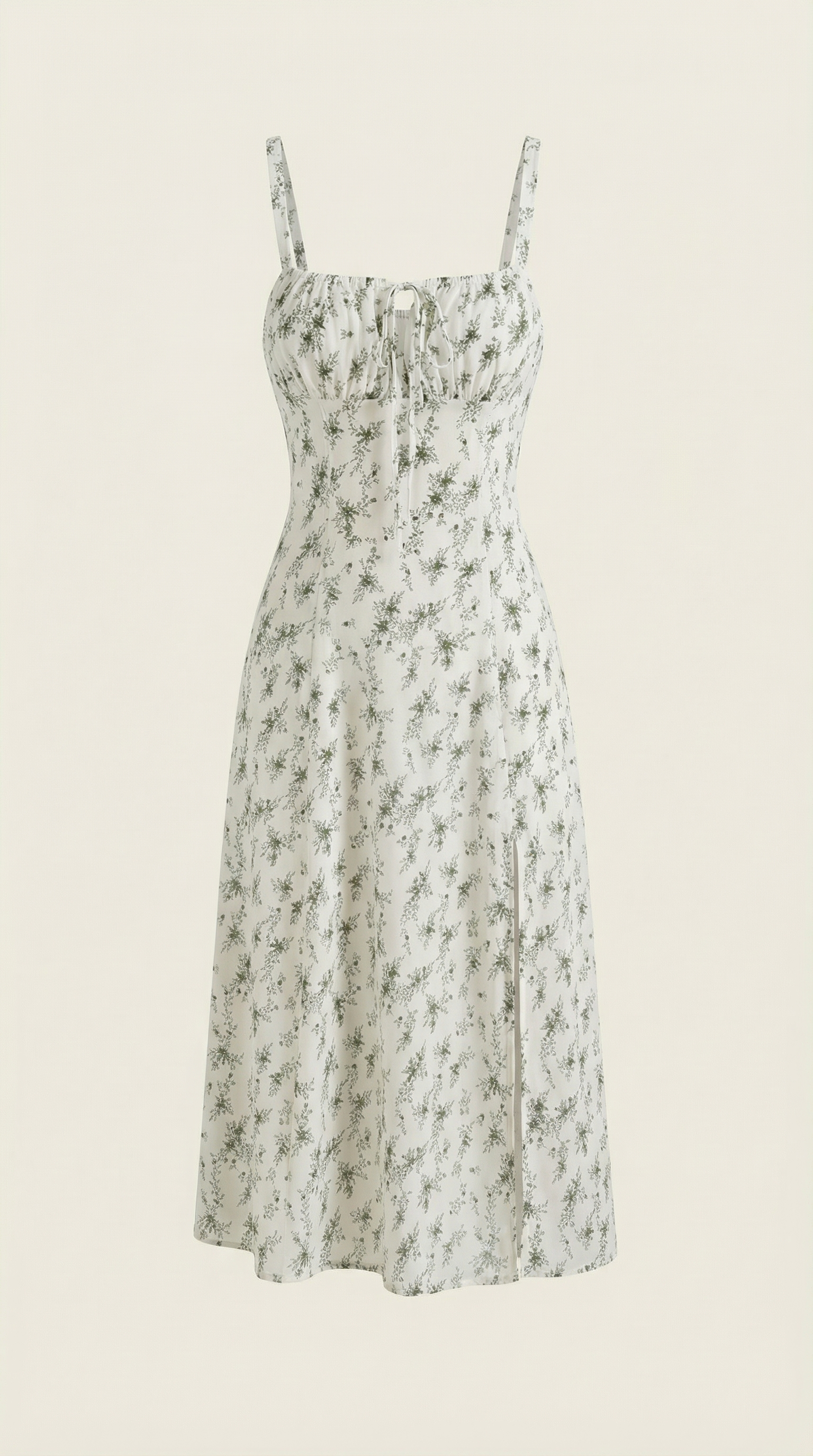 Midi Dress for Women A-Line Vintage Floral Print Heart-Shaped Neck Adjustable Back