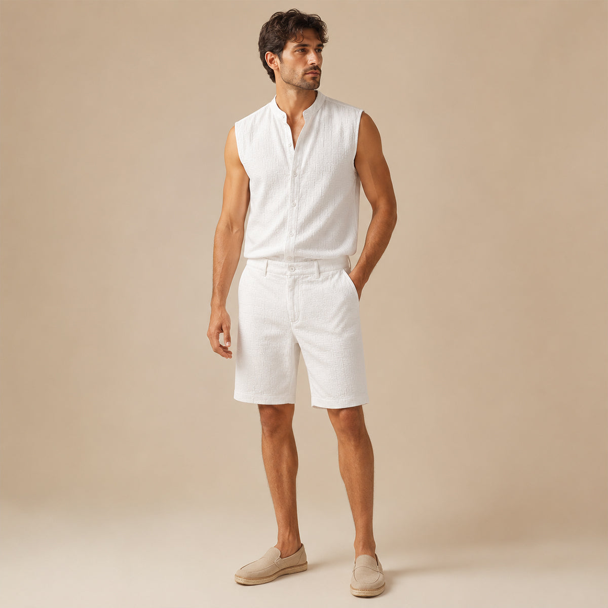 The Ironbridge Men’s Summer Sleeveless Button-Up Shirt & Shorts Set